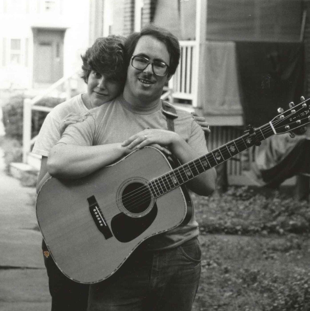 Black and white photo of Mickey and his D-41